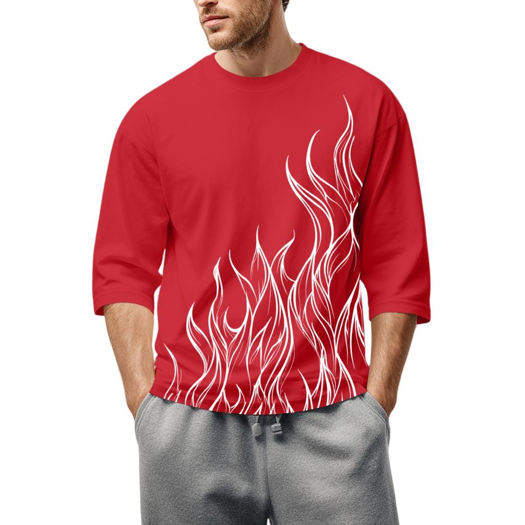 Men'S Round Neck Three-Quarters Sleeve Top Casual Fashion T-Shirt