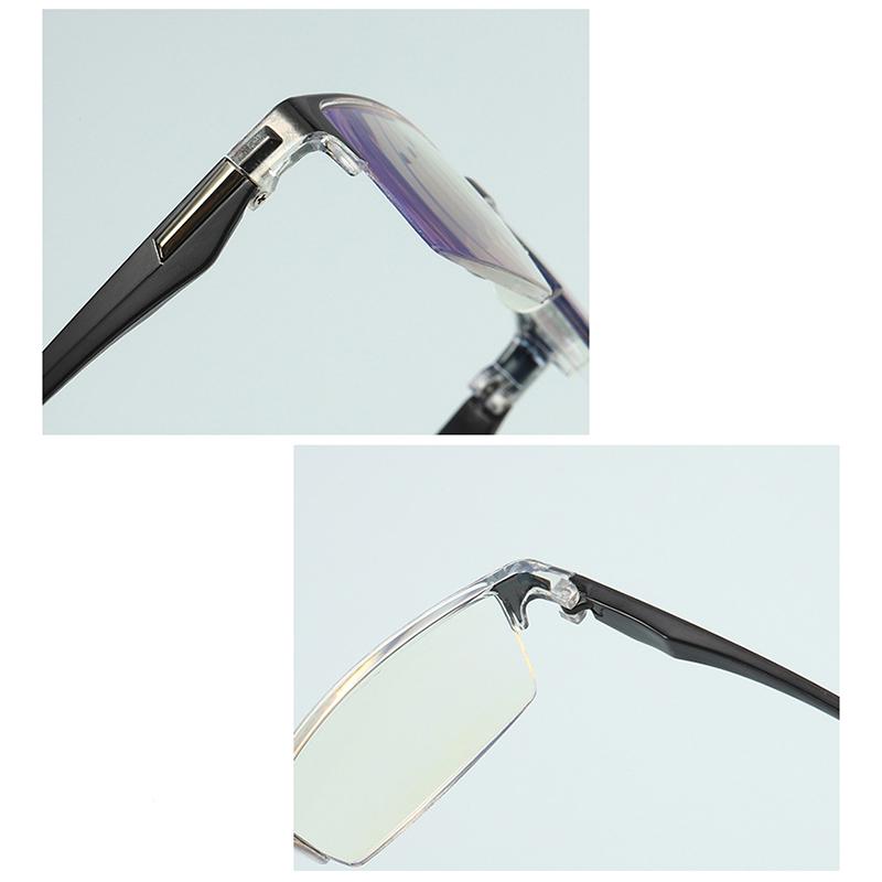 Half Frame Eyeglasses Anti Blue Light Metal Black Reading Glasses for Men Fashionable Business Computer Classic Reading Glasses