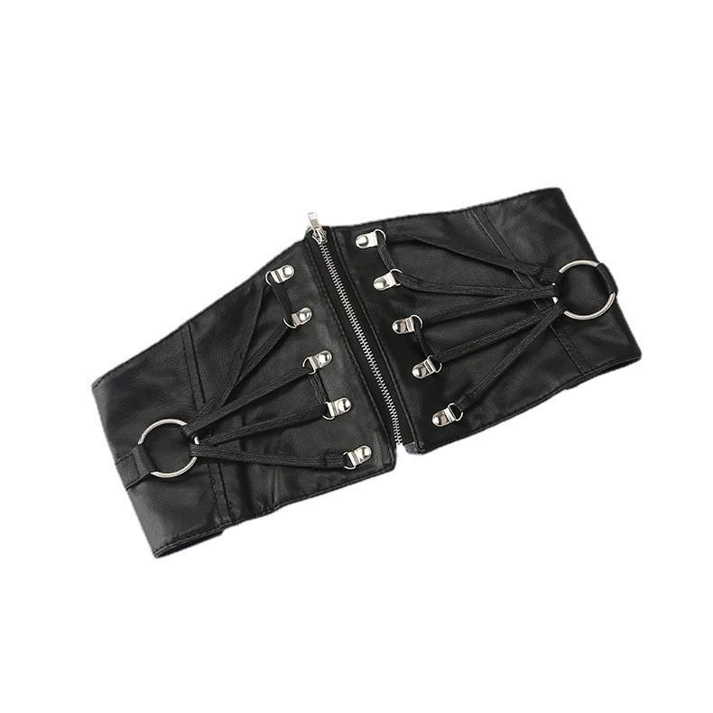 Solid Fashion Color Strap Decoration Women Casual Elastic Waistband Wide