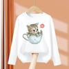 Kid Long Sleeves T-Shirt Fashionable Creativity Cartoon Kitty Cute Cat Print Autumn Casual Sports Versatile Comfortable Loose T-Shirt