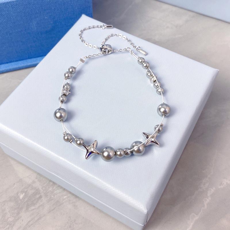 

Новый браслет из стерлингового серебра с жемчугом и звездой для женщин - Корейская мода Copper