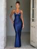 Vestido de Noche Satinado para Mujer con Tirantes Finos, Espalda Descubierta y Cierre de Cordones