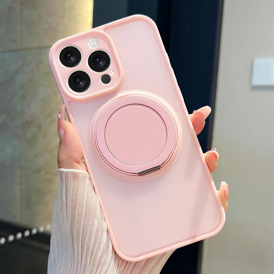 For Magsafe Metal Ring Holder Magnetic Case for iPhone 16 17 15 14 Plus 13 11 12 Pro Max Hardware Kickstand Silicone Cover Funda