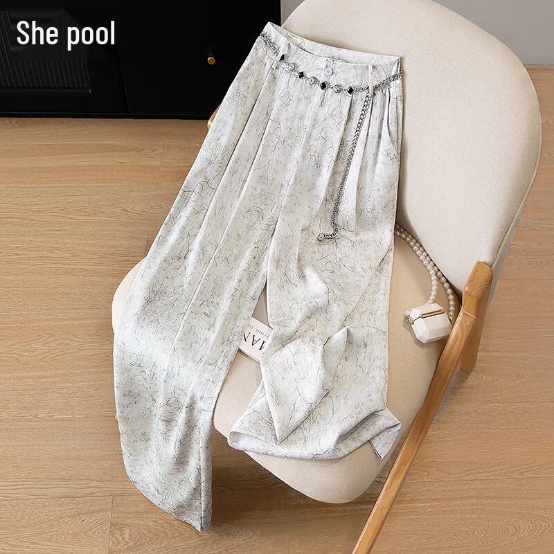 Женские брюки с принтом и высокой талией, широкие M