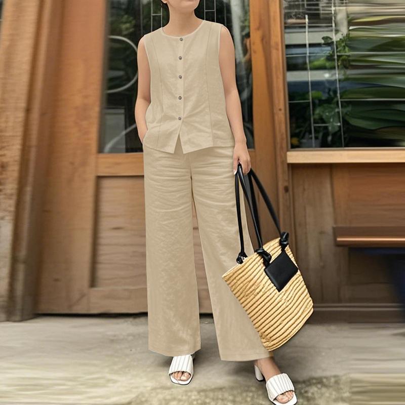 

ZANZEA Женские повседневные комплекты из двух частей: майки без рукавов и брюки XL