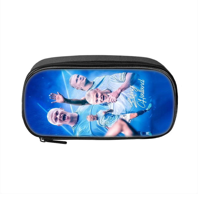 Pen Bag Football Star Student Big Capacity School Supplies Zipper Pencil Pouch Haaland Pattern Pencil Case Makeup Bag
