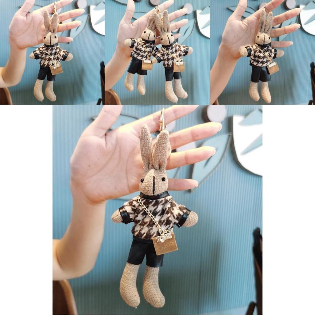 Adorable Houndstooth Bunny Plush Keychain Cute Stuffed Doll Fashion Toy