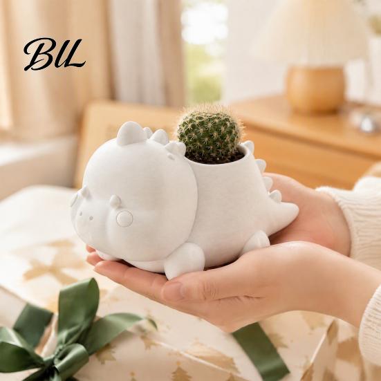 Dinosaur Succulents Planter 3D Printed Shaped Pot, Cute for Small Cactus Pot Mini Plants, Decorative Desktop Flower Unique Gardening Gift