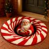 Christmas Santa Gnome Quilted Round Mat Festive Area Rug Non-Slip Backing Door Mat Living Room Bathroom Kitchen Absorbent Mat