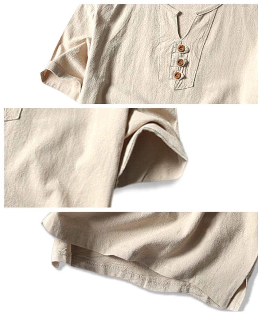 Short Sleeve Summer and and Dry for Available In Large Perfect for Outdoor and Solid Henley Korean Crew Relaxed Slim J.STORE Men's Linen-Like T-Shirt,
