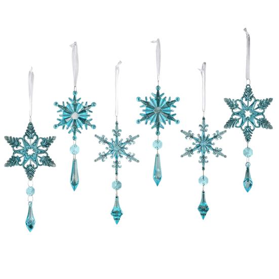 6 Pcs Acrylic Crystal Christmas Ornament Sparkling Clear Snowflake Hanging Ornaments with Drop Pendants for Winter Chandelier Xmas