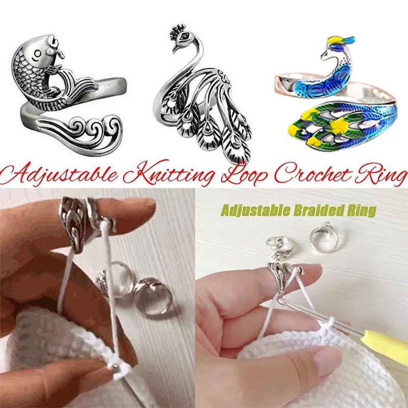 

Adjustable Open Ring Knitting Loop Thimble Ring Knitting Tools Crochet Ring Sewing Accessories Fingering Tools Peacock Phoenix Phoenix золотой
