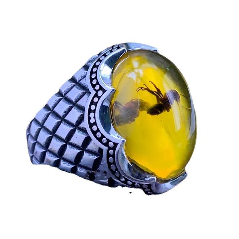 New Inlaid Yellow Amber Crystal Men's Luxury Ring Personality Retro Personality Ring To Attend The Banquet Party Jewelry