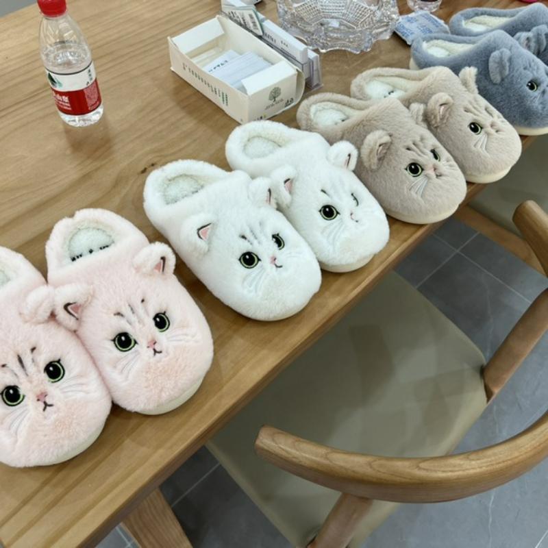 New Autumn and Winter Cotton Slippers Men and Women Couple Cartoon Kitten Indoor Plush Slippers Home Warmth