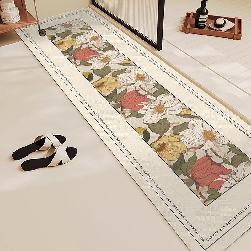 Rug for Bathroom Mat Absorbent Anti-slip Floor Mats Diatom Mud Toilet Shower Area Pink Carpet Plant Flowers Home Decoration Rugs