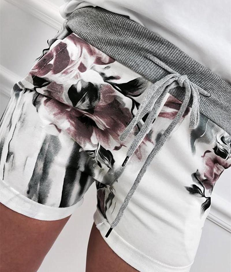 Women High Waist Floral Lace Up Shorts Ladies Summer Trousers Pants