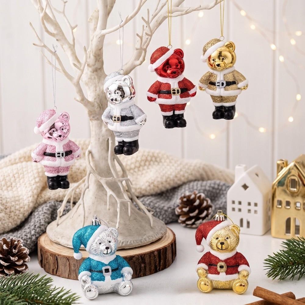 Electroplated Finish Christmas Bear Ornament Glitter Coated Xmas Tree Charm Window Display
