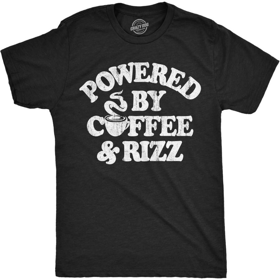 Mens Funny T Shirts Powered by Coffee and Rizz Sarcastic Caffeine Graphic Novelty Tee for Men XXXXXL чёрный