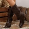 Western Boots Fashion Pointed Toe Sleeve Studded Belt Buckle Non-Slip Wear-Resistant Block Heel