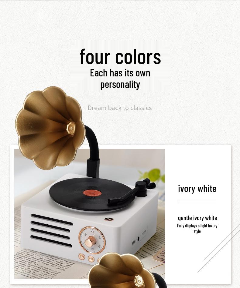 Retro Wood Grain Bluetooth Vinyl Speaker with Rotating Design