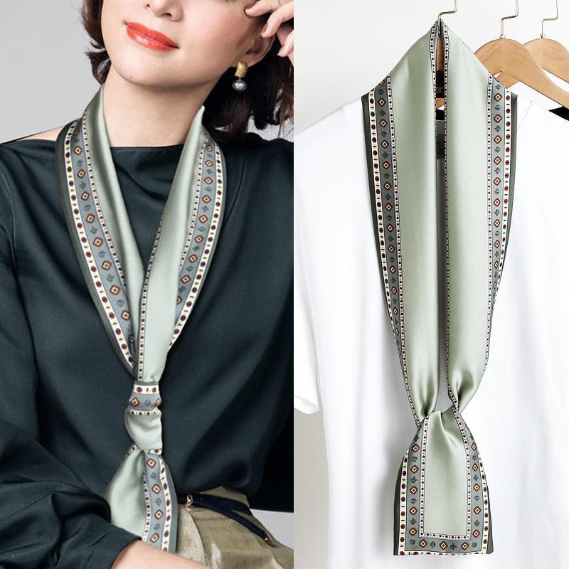 Luxury Ribbon Silk Scarf 15*145Cm Red Headband Neckerchief Foulard Hair Scarfs Neck Tie Lady Skinny Scarves Soft Satin