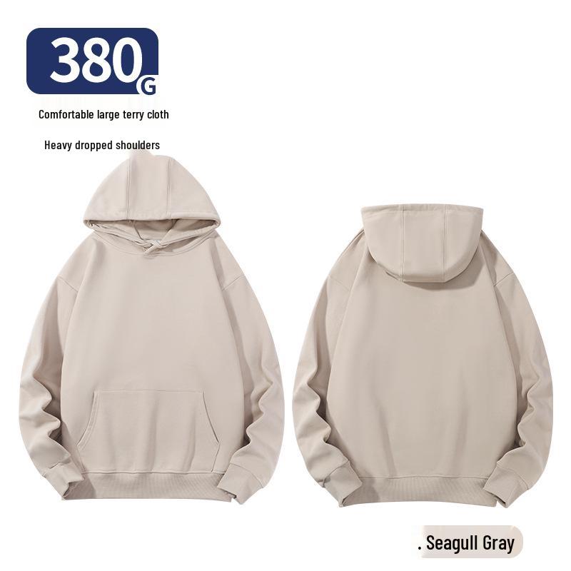 Unisex Heavy-Duty 380g Hoodie, Drop-Shoulder, Loose Fit, Solid Color Cotton, Ideal for Autumn/Winter Sports, Available In Stock. 