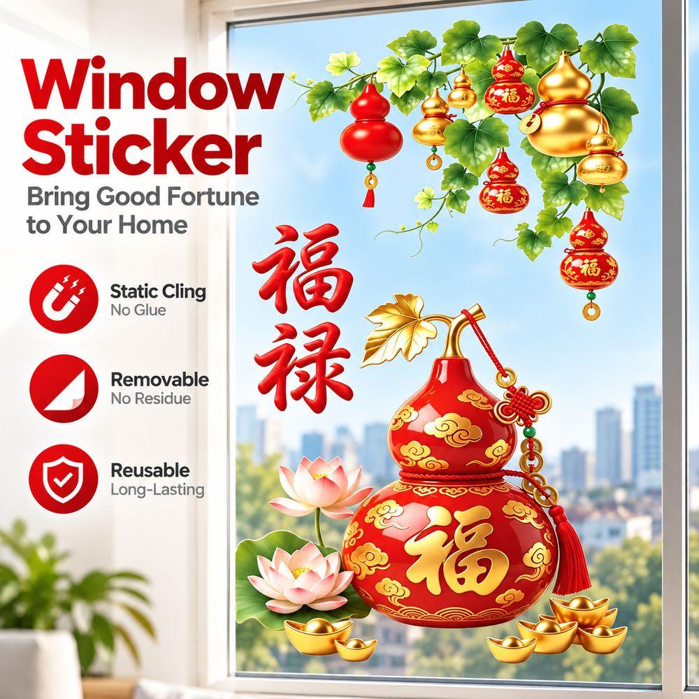 Glass Window Decal Gourd Window Sticker Glass Door Sticker for Bathrooms Living Rooms and Bedrooms