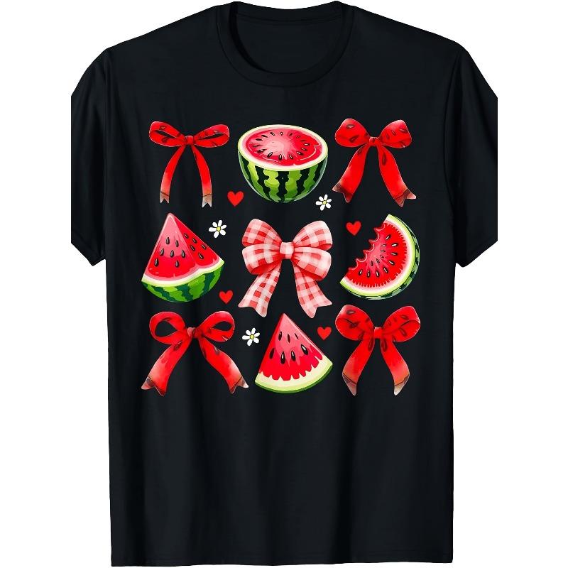 European sizes Retro Summer Vibes Watermelon Coquette Summer Fruit Melon T-Shirt Pure Cotton Boys' and Girls' Flexible T-Shirts for Summer
