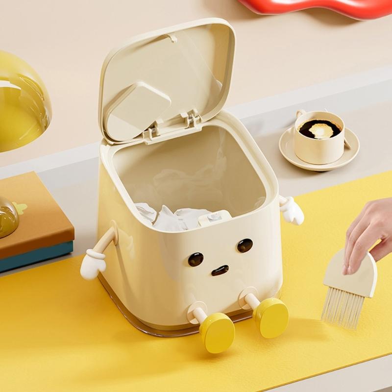 Space Saving Mini Trash Bin for Desk Press To Open Lid Plastic for Home and Office