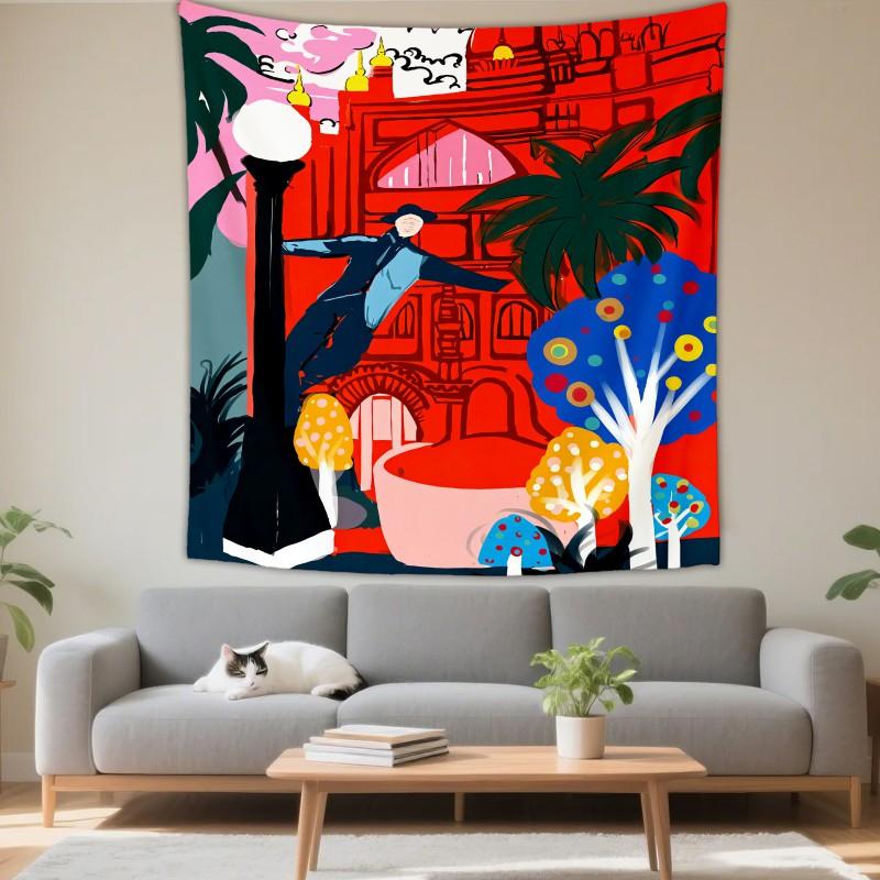 Boho Chic Wall Tapestry With Moon Phase Floral Starry Sky Design Bedroom Yoga Studio Decor