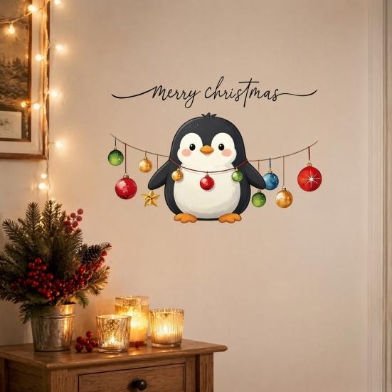 Christmas Atmosphere Wall Decor Cute Penguin Sticker, Merry Cartoon Animal Art Decal, Seasonal Home Improvement Supplies Removable Peel