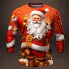 Christmas Essential! Santa Print Long Sleeve T-shirt, Festive Holiday Wear