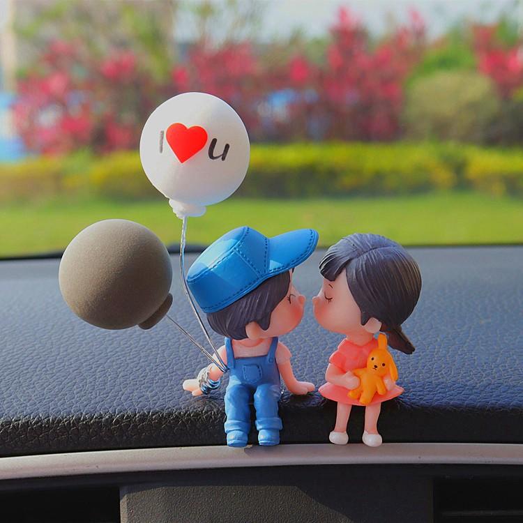 Car Decoration Cute Cartoon Couples Car Mirror Accessories Action Figure Figurines Balloon Ornament Auto Interior Dashboard Gift