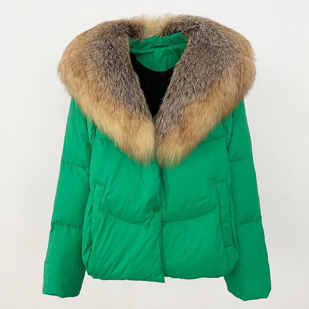 OFTBUY 2024, toamnă iarnă, blană de vulpe argintie, guler detașabil, jachetă cu îmbinare, haină caldă îngroșată, puf de rață alb 90%