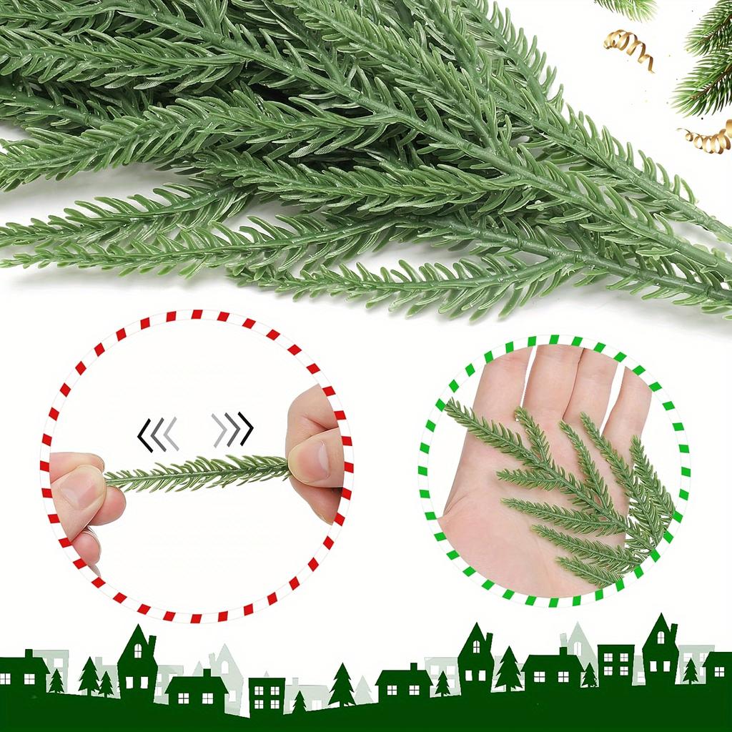 24pcs Artificial Norfolk Pine Branches - 13.4" Realistic Faux Green Stems for DIY Wreaths, Holiday Decorations