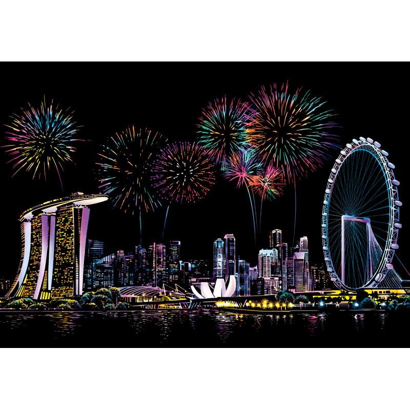 Colorful Cityscape Night View DIY Scratch Art: Relaxing Handmade Birthday Gift