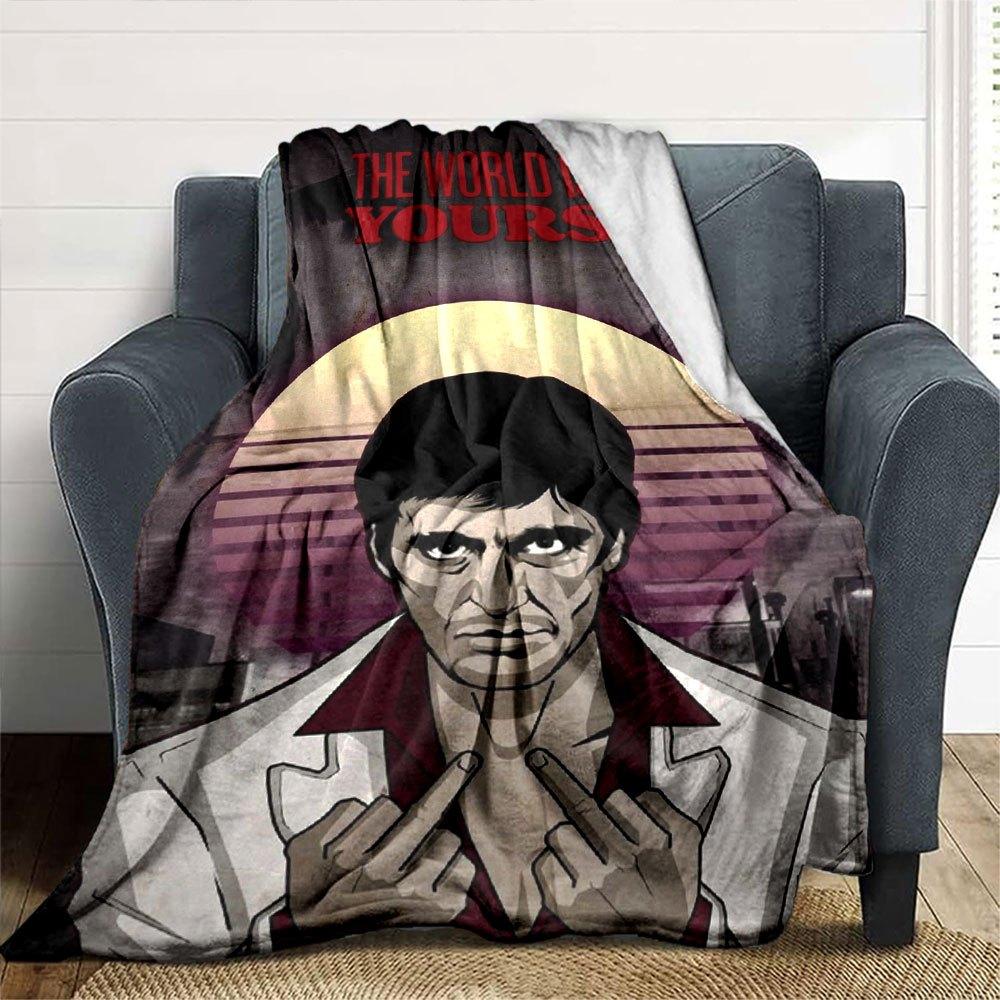 1pc Scarface-Inspired Flannel Blanket - Soft Cozy All-Season Throw for Bedroom, Sofa, Camping, Travel - Perfect Gift for Movie FansB37