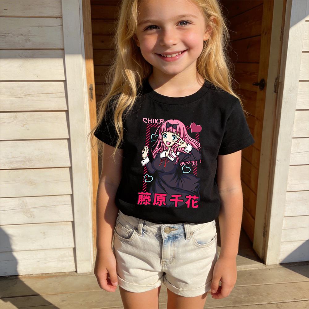 Kaguyama Sams Chika Fujiwara Anime Print Cotton T Shirts for Boys Girls Kids Casual Short Sleeve Top