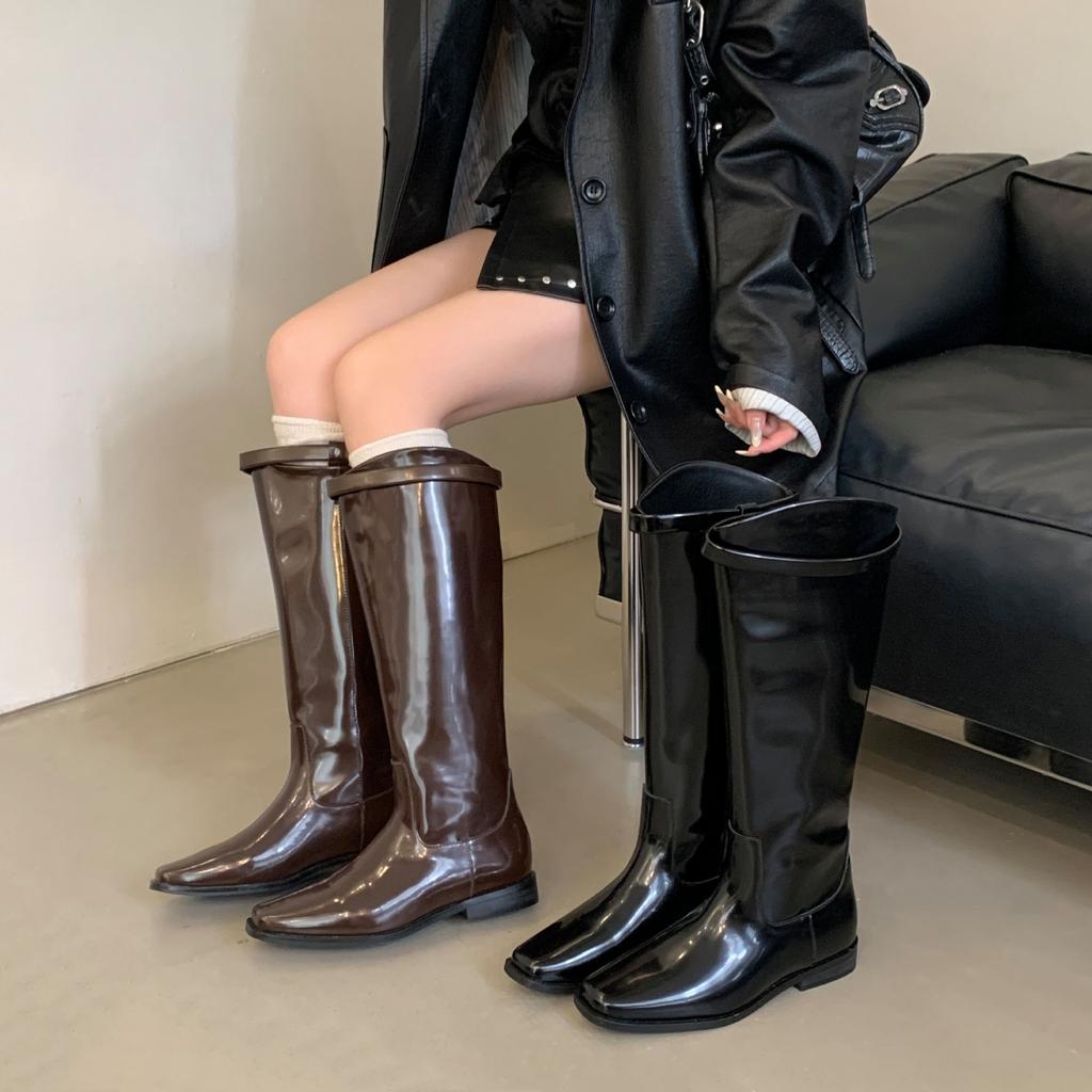 2025 Autumn and Winter New Boots Women's Head Boots Small Knight Boots Flat Straight Boots High Boots