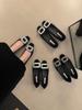 Xiaoxiangfeng Black Square Buckle Rhinestone Plush Mary Jane Shoes Winter Thick Heel Plush Commuter Shoes
