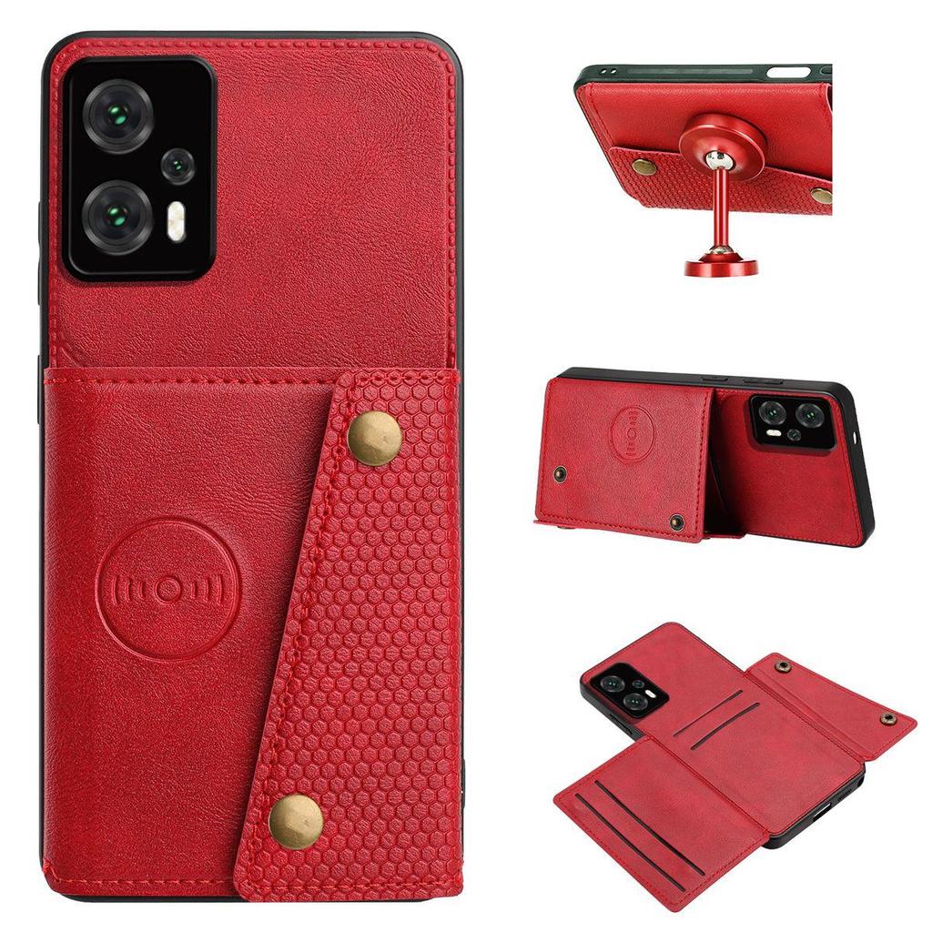 PU Leather Wallet Phone Case for Xiaomi POCO X4 GT Multiple Card Slots Dual Metal Button Closure Shockproof Full‑Body Protective Cover