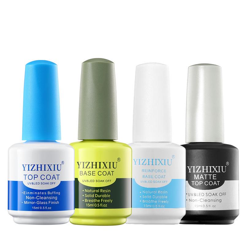 Functional Gel Nail Polish Set: Strengthening Base Coat, Balancing Matte Sealer, Marbling Liquid