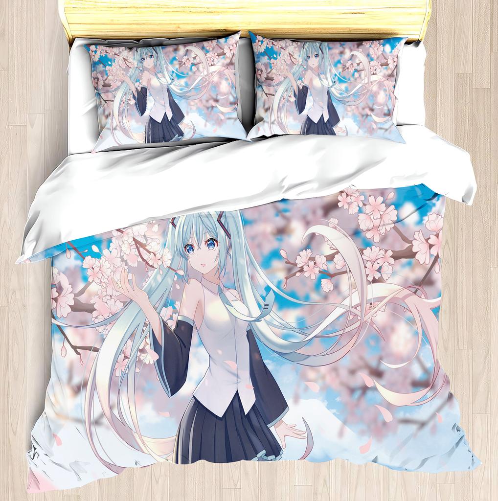 Hatsune Miku Anime Haus Schlafzimmer Komfort Nordisches Polyester Material Geeignet für Kinder und Erwachsene 3-teiliges Set