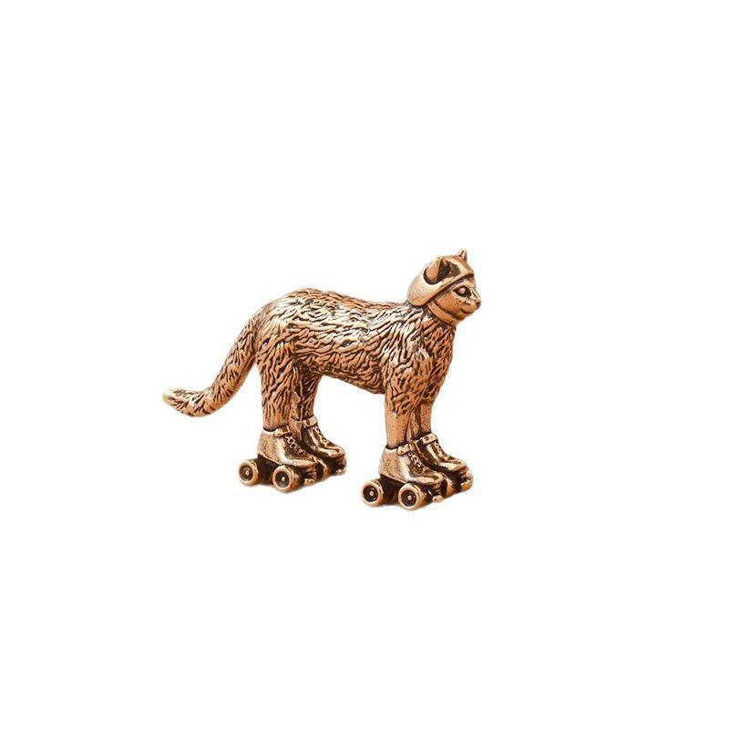 

Solid Brass Ski Cat Mini Ornaments Vintage Animal Sculpture Crafts Desk Tea Pet Table Decoration Home Decor for Living Room