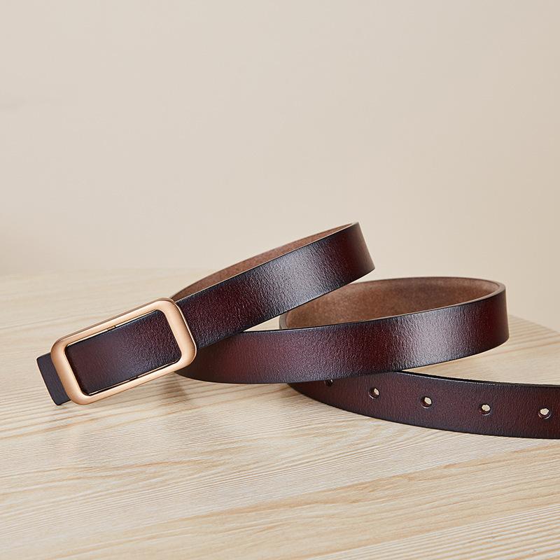 New Women'S Round Buckle Hollow Belt Jeans Decorative Belt Waist Seal Versatile Genuine Cowhide Women'S Smooth Buckle Belt