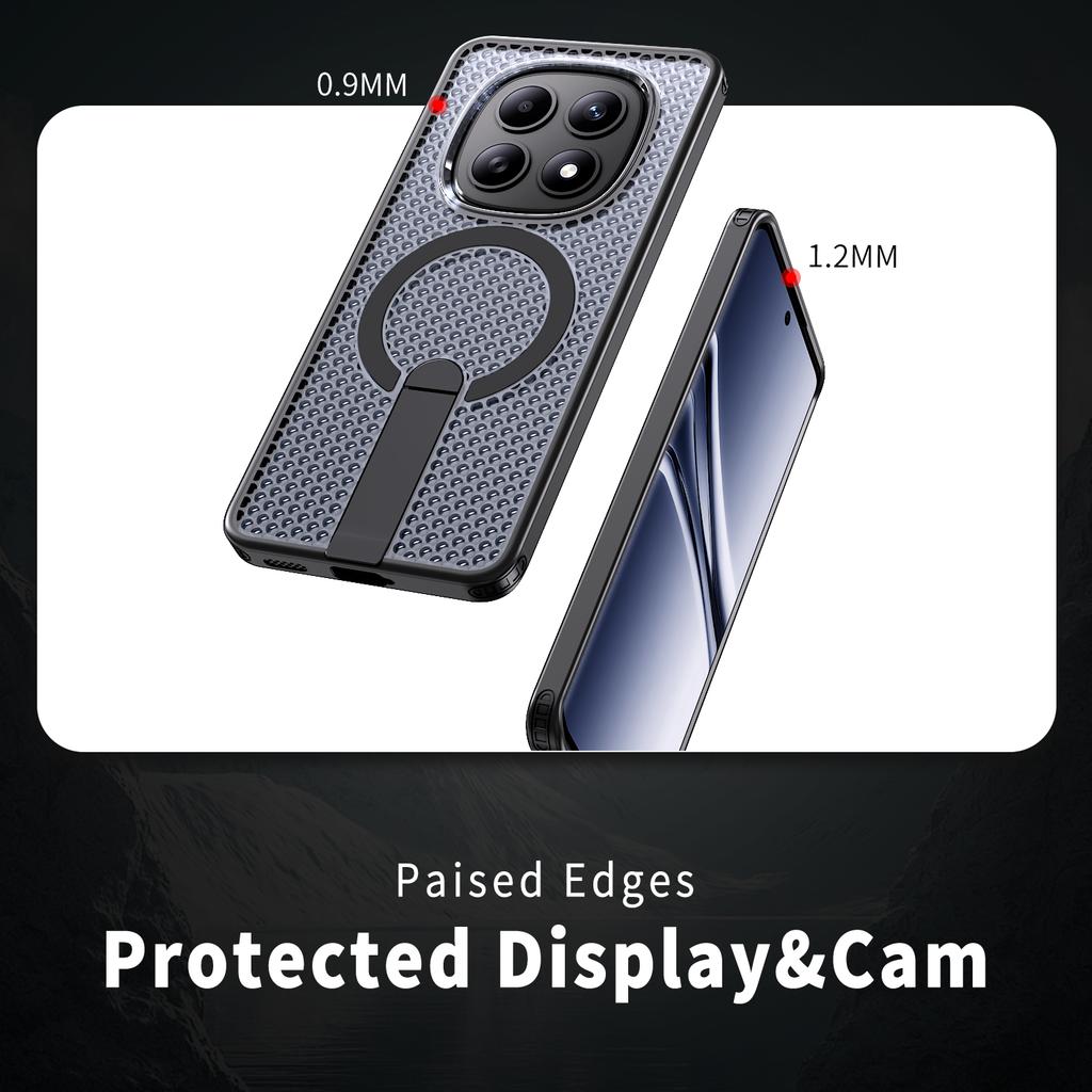 For Xiaomi Redmi Note 15 5G (Global) / Poco M8 5G Magnetic Case Kickstand Grid Texture TPU PC Phone Back Cover