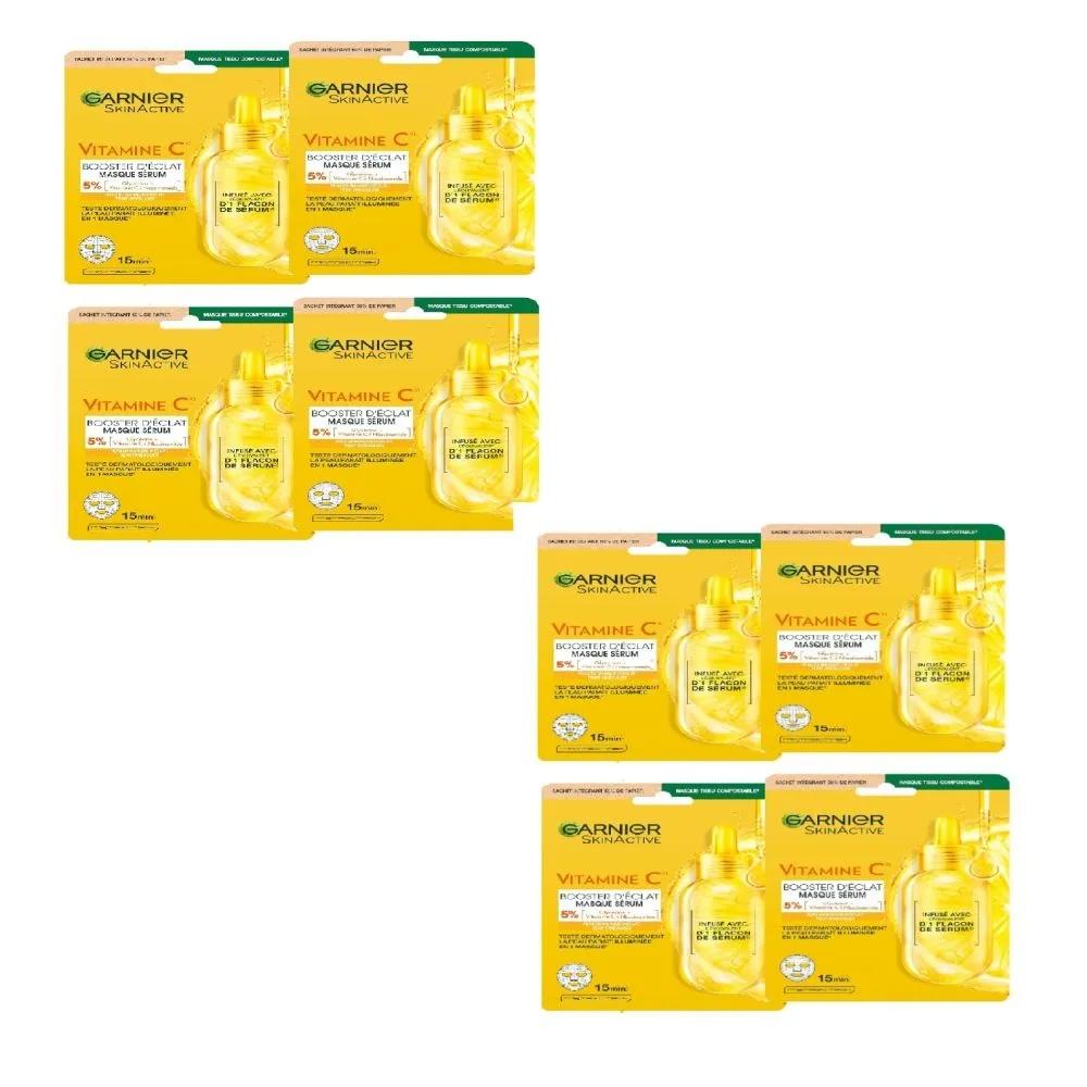 Garnier SkinActive Vitamin C Sheet Mask 8-Pack Set, Hydration & Radiance, Skin Tone Even, Suitable for Sensitive Skin