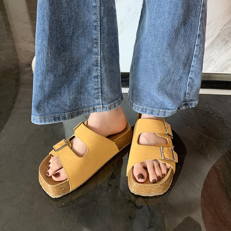 Double-breasted fashionable thick-soled women's outer wear summer new lazy one-pedal beach cool slippers