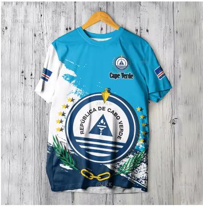 Fashion Women's T-Shirt Recomof Cabo Verde Flag Map 3D Printed T-Shirt Badge Graphic T-Shirt Men