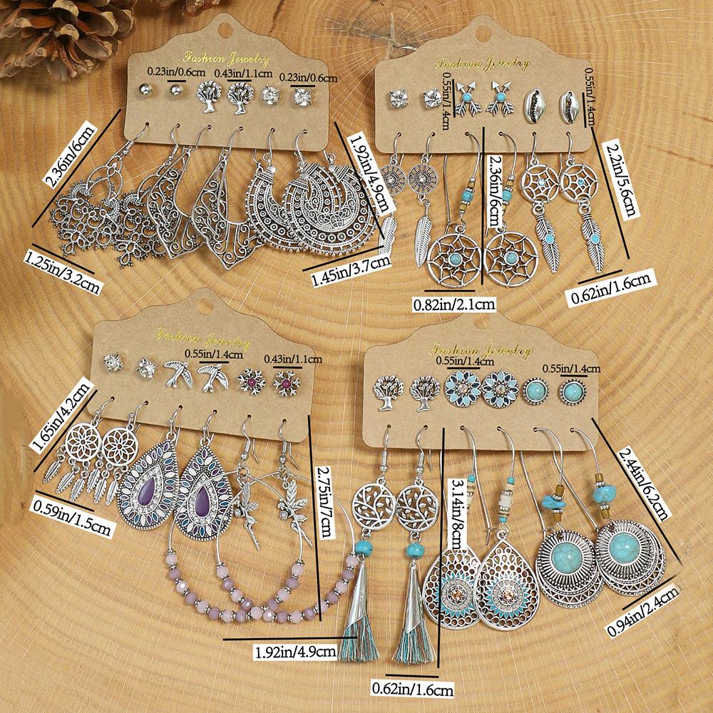 Boho Ethnic Pendant/Round Earrings for Women Fashion Vintage Earrings Set Pendientes Rare Pendant The Four Seasons Zircon